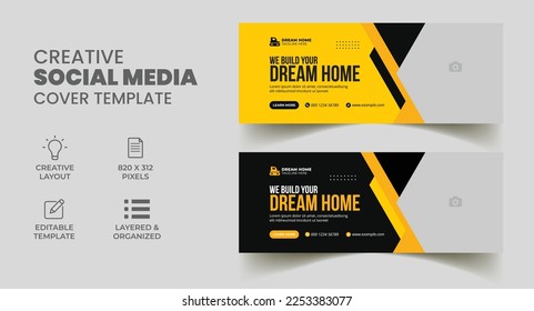 set of editable construction handyman home repair social media banner and facebook cover web banner template 