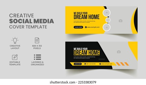 set of editable construction handyman home repair social media banner and facebook cover web banner template 