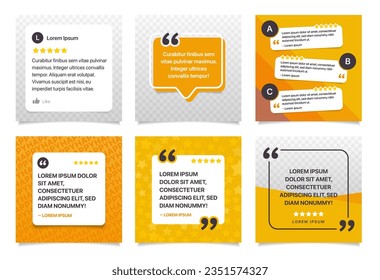 Set of editable customer reviews social media template, yellow social media testimonials templates