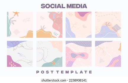 Set of Editable Cute Nature Floral Flower Leaf Minimalist square banner template, social media post and web internet ads Banner