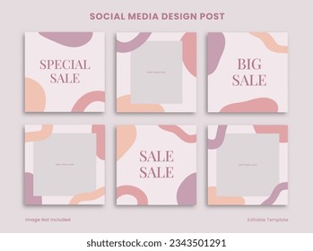 Set of Editable Cute Social Media Instagram Design Post Template Decorated with Blob Memphis Purple Pastel Frame Background. Suitable for Post, Advertising, Branding Product Beauty, Fashion, Cosmetic