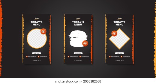 Set editable dark elegant social media banner post stories template for restaurant food menu