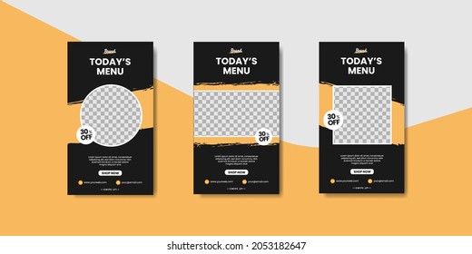 Set editable dark social media banner post stories template for restaurant food menu