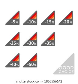 Set of editable discount labels with percent symbols. Geometric simplicity - universal design for web shops, printed stickers, tags, price labels, badges, coupons, flyers etc.