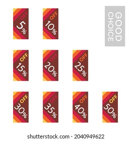 Set of editable discount labels with percent symbols. Geometric simplicity - universal design for web shops, printed stickers, tags, price labels, badges, coupons, flyers etc.