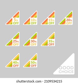 Set of editable discount labels with percent symbols. Geometric simplicity - universal design for web shops, printed stickers, tags, price labels, badges, coupons, flyers etc.