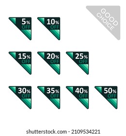 Set of editable discount labels with percent symbols. Geometric simplicity - universal design for web shops, printed stickers, tags, price labels, badges, coupons, flyers etc.