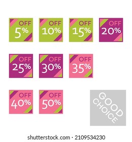 Conjunto de etiquetas de descuento modificables con símbolos de porcentaje. Simplicidad geométrica - diseño universal para tiendas web, etiquetas impresas, etiquetas, etiquetas de precios, insignias, cupones, volantes, etc.
