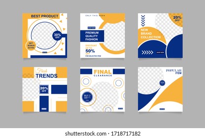 Set of editable fashion sale social media post design template. Modern layout vector with blank frame square banner for add content photo promotion, marketing product, stories, and business  branding