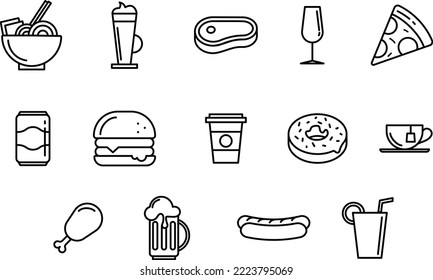Set of editable food and beverage icon line art