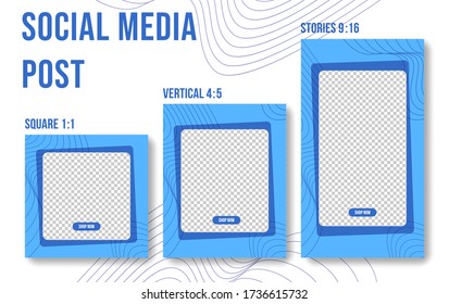 Set of Editable frame social media post template. blue background with abstract line. Suitable for social media post and web internet ads. Vector illustration with photo college