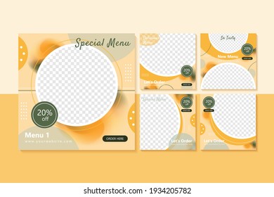 Conjunto de plantillas de banner cuadrado mínimo de diseño geométrico editable. Color de fondo naranja. Adecuado para publicaciones en medios sociales y anuncios web