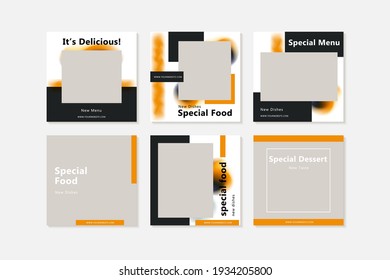 Conjunto de plantillas de banner cuadrado mínimo de diseño geométrico editable. Color de fondo negro y naranja. Adecuado para publicaciones en medios sociales y anuncios web