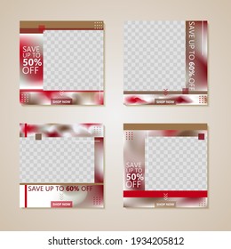 Set of Editable geometric design minimal square banner template. Red background color. Suitable for social media post and web ads