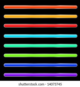 Set of editable glossy web buttons with metallic edge  on black background