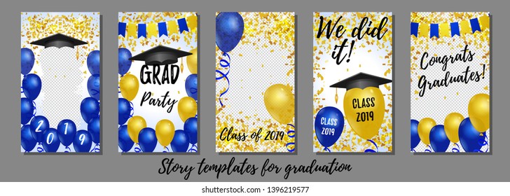 Set of editable graduation story templates for social networks. Vector design backgrounds.