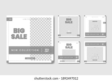 Set of Editable Grey minimal fashion square social media banner template. Suitable for social media post and web promotion ads. Vector illustration with photo college