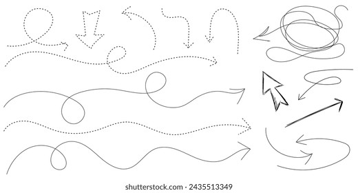 set of editable hand drawn arrows. editable line. Vector graphics. arrows on white background