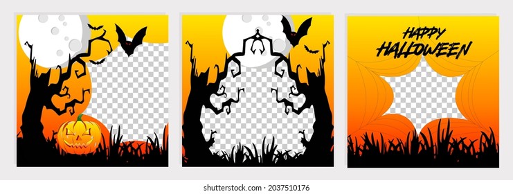 Set editable happy halloween square banner template. Suitable for social and web media posting, internet advertising. Vector illustration with photo college