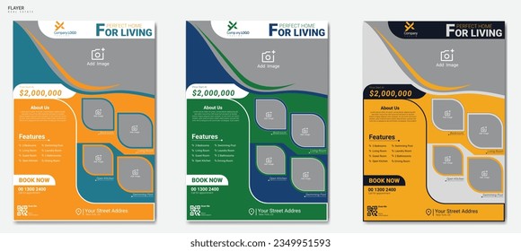 Conjunto de casas editables para vender plantilla de diseño de volante. Adecuado para volantes y para la impresión de lotes. Ilustración vectorial con espacio para agregar imágenes