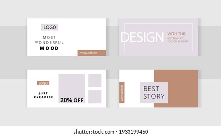 Set of editable horizontal photo collage banners. Minimalist instagram templates for social media posting and online advertising. Gold color style. Trend vector illustration.