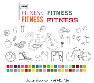Set Editable icons - Includes silhouette healthy livestyle & fitness with colors style background theme, isolated on white background. Vector illustration eps 10 Elements graphic design for Web banner