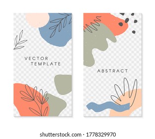 Set of editable insta story templates with copy space for text.Modern vector layouts with hand drawn organic shapes and textures.Trendy design for social media marketing,digital post,prints,banners.