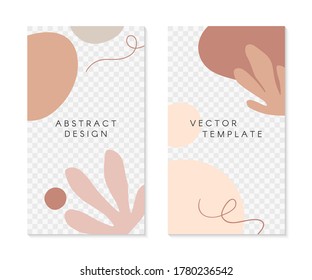 Set of editable insta story templates with copy space for text.Modern vector layouts with hand drawn organic shapes and textures.Trendy design for social media marketing,digital post,prints,banners.
