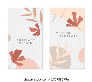 Set of editable insta story templates with copy space for text.Modern vector layouts with hand drawn organic shapes and florals.Trendy design for social media marketing,digital post,prints,banners.