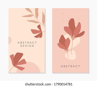 Set of editable insta story templates with copy space for text.Modern vector layouts with hand drawn organic shapes and florals.Trendy design for social media marketing,digital post,prints,banners.
