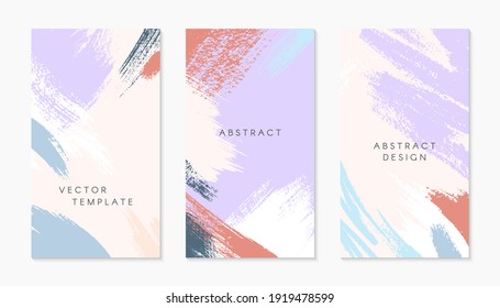 Set of editable insta story templates with copy space for text.Modern vector layouts with hand drawn brush strokes and textures.Trendy design for social media marketing,digital post,prints,banners.