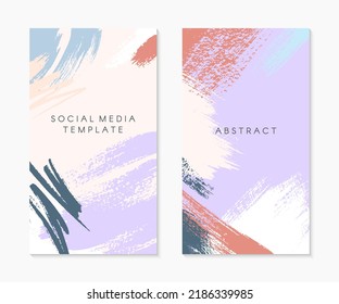 Set of editable insta story templates with copy space for text.Ig vector layouts with hand drawn brush strokes and textures.Trendy design for social media marketing,digital post,prints,banners.