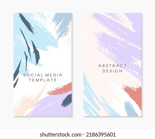 Set of editable insta story templates with copy space for text.Ig vector layouts with hand drawn brush strokes and textures.Trendy design for social media marketing, digital post,prints,banners.