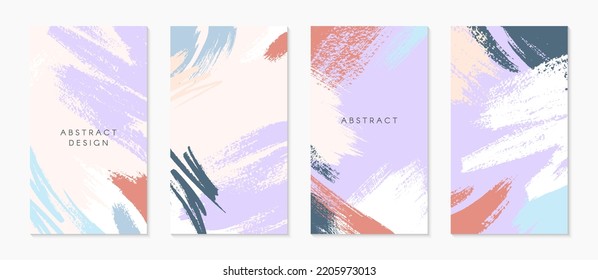 Set of editable insta story templates with copy space for text.IG smm vector layouts with hand drawn brush strokes and textures.Trendy design for social media marketing,digital post,prints,banners.