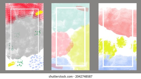 Set of editable insta story templates.Modern vector layouts with hand drawn brush strokes and textures.Trendy design for social media marketing,digital post,prints,banners.
