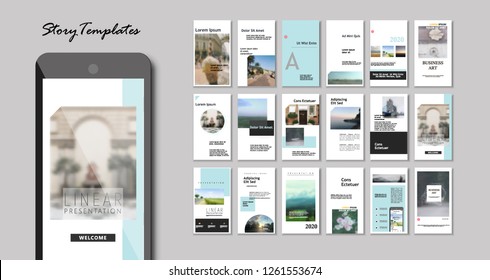 Set of Editable Instagram Original Story Templates or magazine. Pack of fashion flyers design or creative presentation pages- Vector