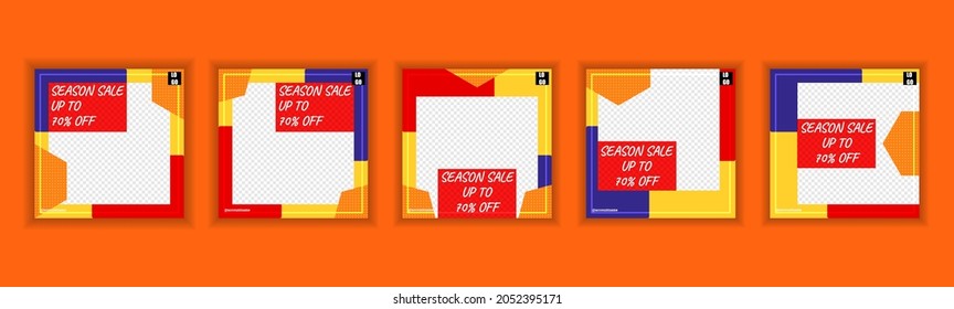 Set of editable Instagram Post Background with colorful orange, yellow, red, and blue color with dummy text.