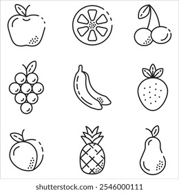 Set of editable line art fruit icons