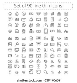 Set of editable line icons. Icons for business, commerce, school, transport, e.t.c Set of 90 icons