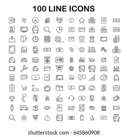 Set of editable line icons. Icons for business, commerce, school, transport, e.t.c Set of 100 icons