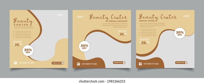 Conjunto de maquillaje editable y diseño de plantillas de banner cuadrado de belleza.