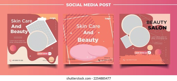 Set of Editable makeup and beauty square banner template design.	