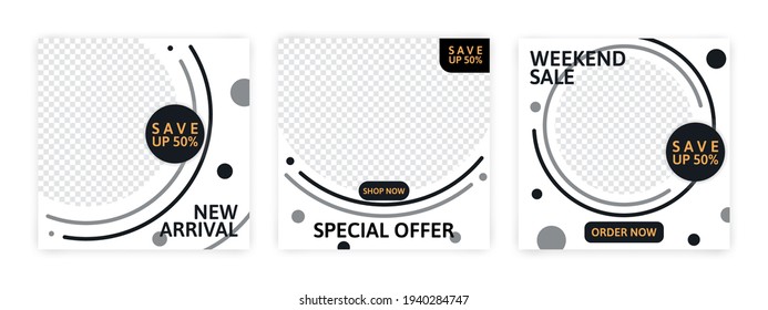 Conjunto de banner mínimo editable para la plantilla de medios sociales. Adecuado para publicaciones en medios sociales y anuncios en internet. Ilustración vectorial con foto.