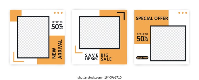 Set of Editable minimal banner for social media template. Suitable for social media post and web internet ads. Vector illustration with photo.