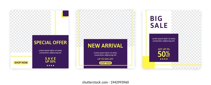 Set of Editable minimal banner for social media template. Suitable for social media post and web internet ads. Vector illustration with photo.