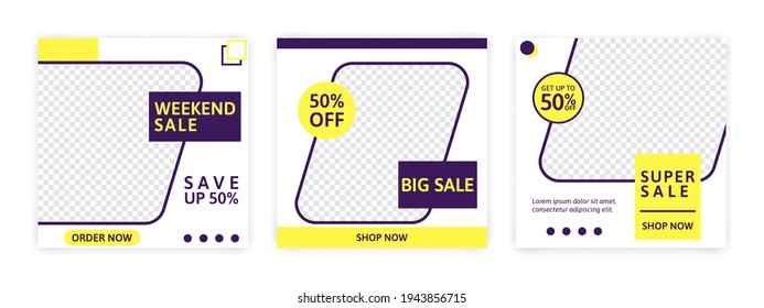 Set of Editable minimal banner for social media template. Suitable for social media post and web internet ads. Vector illustration with photo.