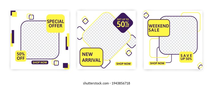Set of Editable minimal banner for social media template. Suitable for social media post and web internet ads. Vector illustration with photo.