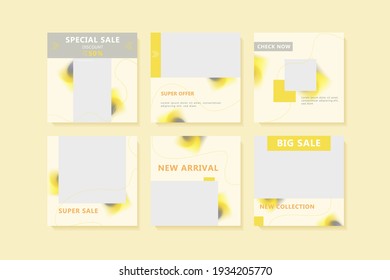 Set of Editable minimal geometric design square banner templates. Yellow and grey background color. Suitable for social media post and web ads