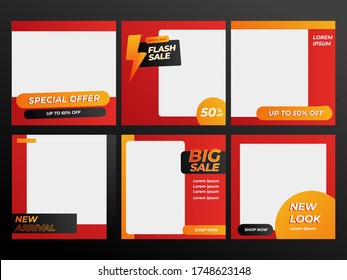 Set of Editable minimal and modern banner template. red color with yellow secondary color with modern and sophisticated style. Suitable for social media post and web internet ads. 