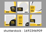 Set of Editable minimal square banner template. Black and yellow background color with stripe line shape. Suitable for social media post and web internet ads. Vector illustration with photo college